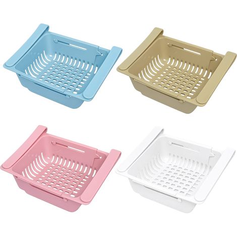 4 Contenitori salvaspazio per frigo allungabili da 20 cm a 28 cm (colori misti) - Con 2 alette di supporto per agganciarlo facilmente al ripiano del frigo (1/5)