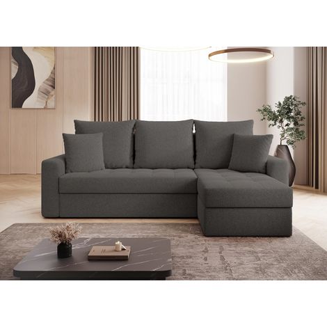 AX LIVING Karaman Schlafsofa mit Bettkasten Eckcouch Grau Sofa 238 cm