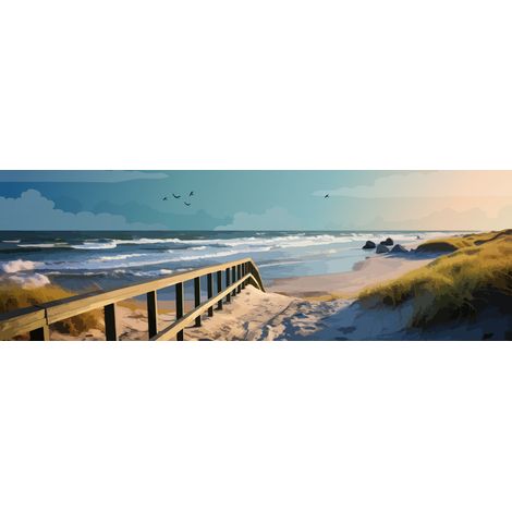Tableau sur toile douce plage 45x135 cm - Impression sur Toile Murale Décorative - Image imprimée en HD sur Toile - Toile sur Châssis en Bois FSC - Fabriqué en France (1/4)