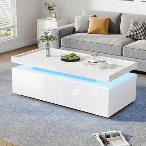 tavolo soggiorno 95x45x35 LED con 2 cassetti bianco OKMYHOME (1/5)