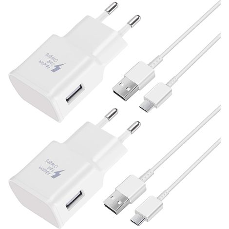2er-Pack Schnellladegerät, 1,2 m Kabel, kompatibel mit Samsung Galaxy S22, S21, S20, S8, S10, S9 Plus, Note 7, 8, 9, 10, A53, LG, HTC (2er-Pack/Schwarz) (1/5)
