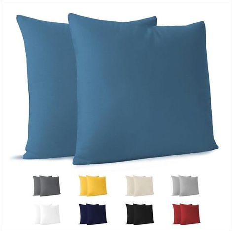 Taie Oreiller 50x50 cm (Lot de 2) 100% Coton Jersey 150 GSM - Bleu - Taie d& 39oreiller 50 x 50 Coton - Bleu 50 x 50 cm (1/5)