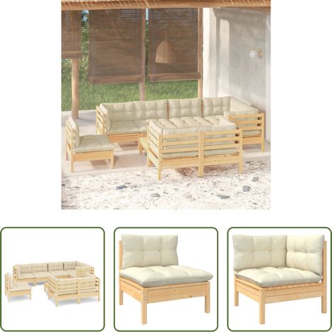 Terrassensofa - 9-tlg. Garten-Lounge-Set mit Creme Kissen Massivholz Kiefer (1/5)