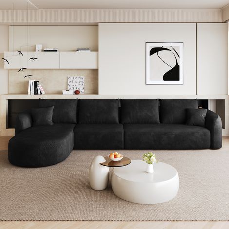 Canapé d'angle l 336 cm en chenille - 5 places - sans montage - sans cadre bois - livré compressé - noir (1/5)