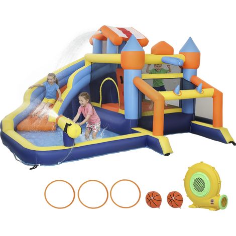 Château gonflable avec souffleur 8 en 1, parc aquatique, toboggan, trampoline, piscine à balles, multicolore (1/5)