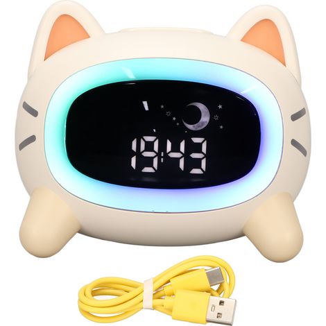 Réveil Enfant Chat avec Veilleuse et Sons Apaisants pour Chambre d'Enfant - Horloge d'Apprentissage du Sommeil