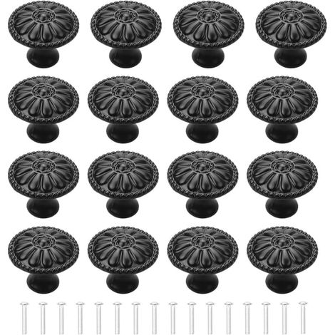 KLVGTIFS PU - Lot de 16 poignées de porte noires vintage pour meubles de cuisine et tiroirs. (1/5)
