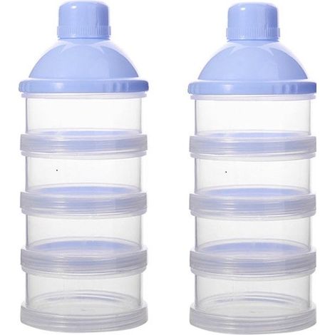 Boîte de dosage Toddler Lait en poudre Powder - lot de 2 - Sans BPA - Blauw - 4 couches - Tour de Lait en poudre - Plateau de rangement de poudre pour bébé - Boîte de voyage - Distributeur - Tour de (1/5)