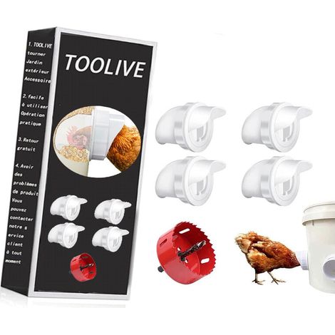 VURAHOME - 4 tétines Mangeoire à Poulet et scie Cloche Automatique Distributeur de Nourriture pour volaille Résistant à la Pluie en Plastique Accessoire Poulailler (1/5)