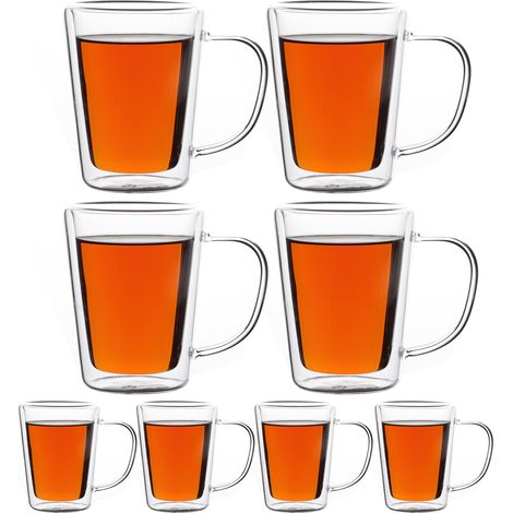 MONZANA® 8x Teegläser mit Henkel 250ml Doppelwandig Borosilikatglas Spülmaschinenfest Hitzebeständig Teetassen für heiße Getränke Glas Thermobecher