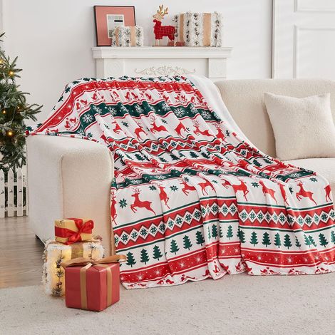 Coperta in pile di flanella a forma di albero di Natale per donna e uomo, 59×51 pollici, rossa e bianca, comoda coperta per divano, poltrona, letto, camera da letto del dormitorio (1/5)