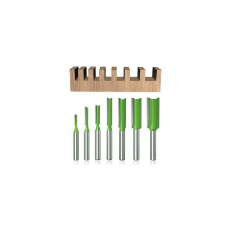 7Pcs Fraise droite à queue de 6.35 mm, Fraise Droite Defonceuse, pour Bois Carbure de TungstèNe Outil de Travail Du Bois, Routeur Droite à Simple Duble Flûte à Bois (1/5)