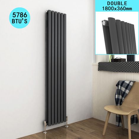ELEGANT 1800x360mm Modern Anthracite Vertical Tall Column Radiator Double Oval Panel Designer High Heat Output Radiator (1/5)