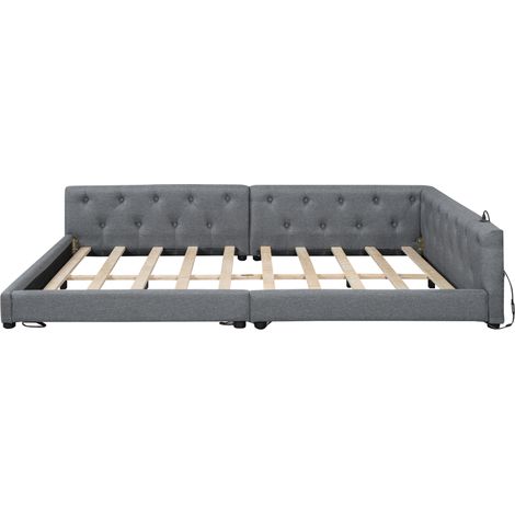 Lit banquette 140x200 cm avec sommier, LED, USB-C et USB, gris (1/5)
