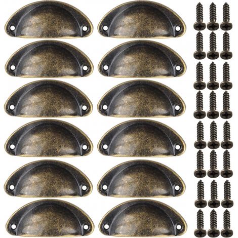 12 poignées en forme de coquillage pour commode vintage, meubles de cuisine, fer courbé (1/5)