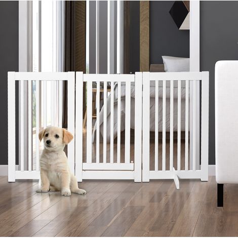 Barrière de protection autoportante pour chiens en MDF, blanche, 3 panneaux, 155 x 76 cm (1/5)