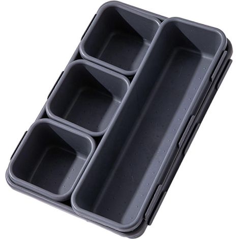 Lot de 8 plateaux de rangement pour tiroirs, boîte de rangement pour fournitures de bureau, bacs de rangement multifonctionnels avec séparateurs pour le bureau et le travail.-dark gray (1/5)
