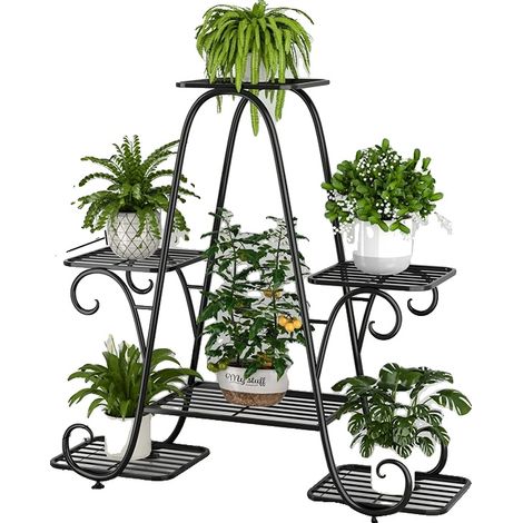 Supporto per piante a 6 ripiani, struttura in metallo, colore nero. (1/2)