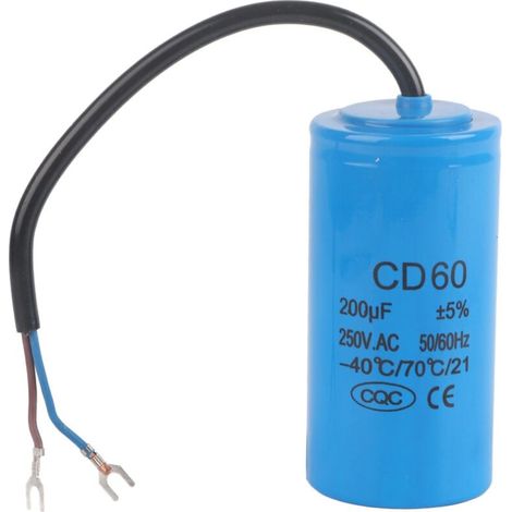 Condensateur de démarrage 200µF 250V AC avec câble - Parfait pour moteurs et compresseurs d'air