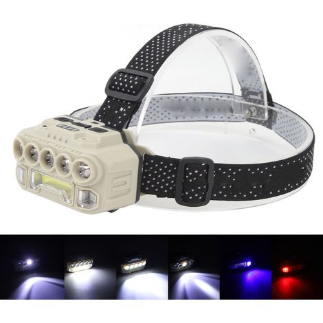 Lampada frontale ricaricabile USB super luminosa con sensore di movimento, indicatore di alimentazione, lampada frontale portatile per esterni, DUBUNS (1/5)