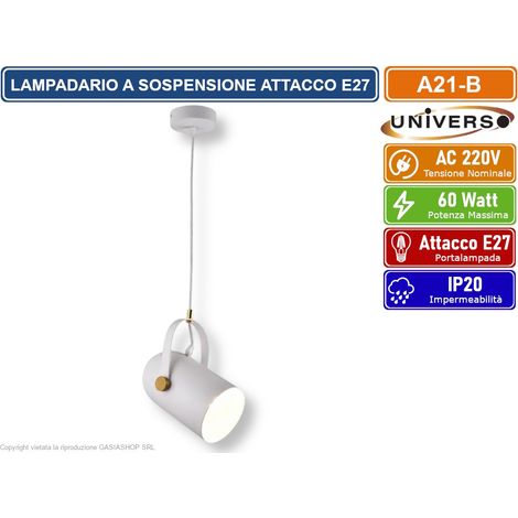 UNIVERSO A21-B LAMPADA A SOSPENSIONE BIANCA CON PARALUME ORIENTABILE CON ATTACCO E27 (1/3)