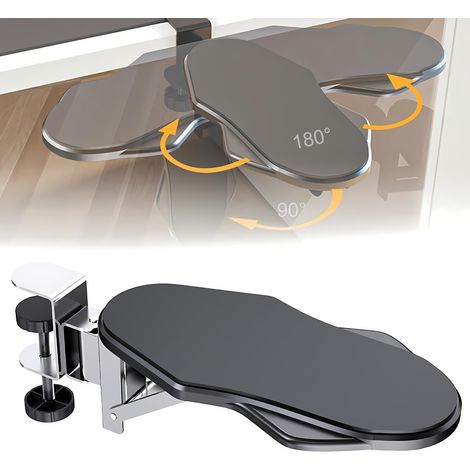 Bracciolo per computer, vassoio di prolunga per scrivania regolabile e girevole a 180°, bracciolo pieghevole a 90°, bracciolo ergonomico per ufficio e casa