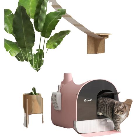Arenero para gatos con puerta abatible, pala y filtro incluidos, color rosa. (1/2)