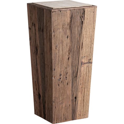 Sellette rustique en bois et travertin - marron vieilli et travertin beige (1/5)