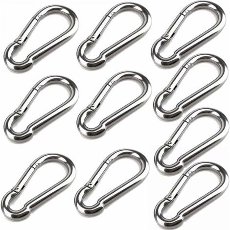 10 Karabinerhaken 40 mm x 4 mm, Karabiner aus Edelstahl 304 mit Karabinerverschluss, Tragfähigkeit bis ca. 80 kg. (1/4)