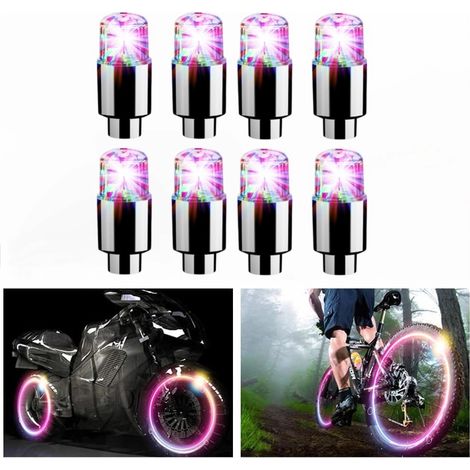 Syzplnwy Lot de 8 bouchons de valve de pneu lumineux à LED avec lumières clignotantes pour voitures, SUV, camions, motos, vélos (colorés) (1/5)
