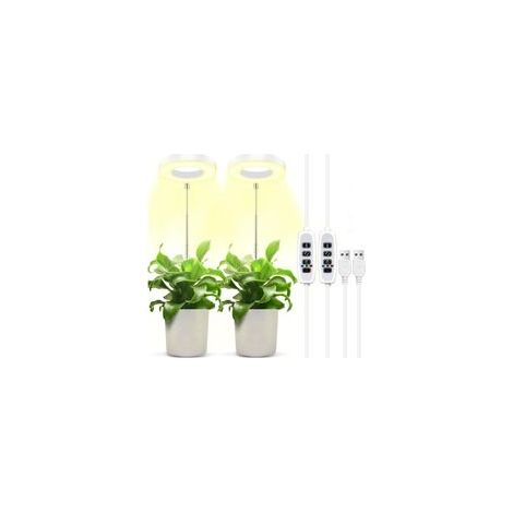 2PCS Élèvent Lumière Plantes,Lampe Plante,Lampe de Croissance LED à Spectre Complet Réglable en Hauteur pour Petites Plantes,3 Luminosité Réglable,Minuterie Marche/Arrêt Automatique 3/9/12H (1/4)