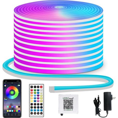 Bandeau LED néon RGB, 15 mètres - 900 LED, guirlande lumineuse néon LED pour intérieur et extérieur, contrôle par application/télécommande, étanchéité IP65 (1/5)