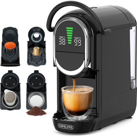Machine à café automatique, cafetière à capsules 4 en 1 avec température réglable et 7 temps d'infusion préréglés, machine à expresso 19 bars pour NES/DG/ESE/café moulu, noir (1/5)