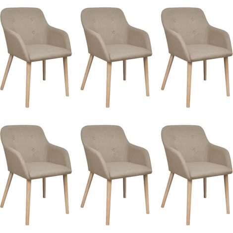 Lot de 6 Chaises  Chaises de salle à manger Chaise de cuisine  Beige Tissu et chêne massif 16249 (1/5)