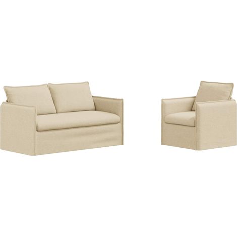 Ensemble de Canapés 2 pcs  Salon de jardin Crème 156 x 82 x 85 cm Tissu