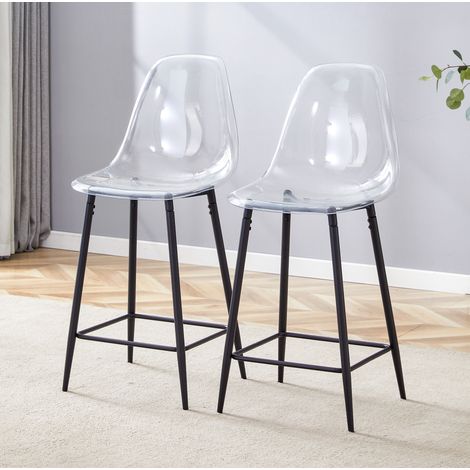 Lot de 2 tabourets de bar transparents, structure métal noire, H 101,6 cm, REDOM (1/5)
