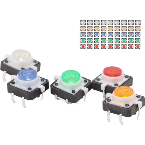 Mini bouton-poussoir momentané réinitialisable, 50 pièces, rouge, jaune, bleu, vert, blanc, interrupteur Tactile avec lampe LED, DC 12V (1/5)