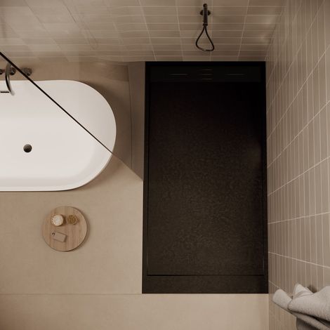 Stano. – Receveur de douche à encastrer 80 x 120 cm – Extra plat noir – Surface aspect ardoisé – Antidérapant PN24 – Installation facile