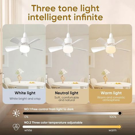 Deckenventilator mit Licht und Fernbedienung, E27-LED-Ventilator mit einstellbarer Helligkeit, 3 Geschwindigkeitsstufen und Timer, kleiner 32-W-Deckenventilator mit Licht, E27-Fassung, ideal für Schla (1/4)