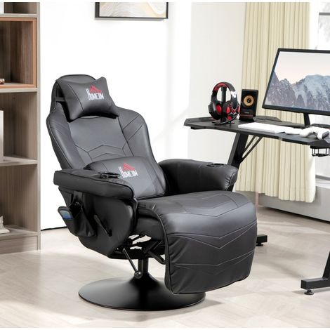 Fauteuil relax gaming 79,5x82,5x111,5 cm noir, massage 6 points, repose-pieds, faux cuir MEUBLIV (1/5)