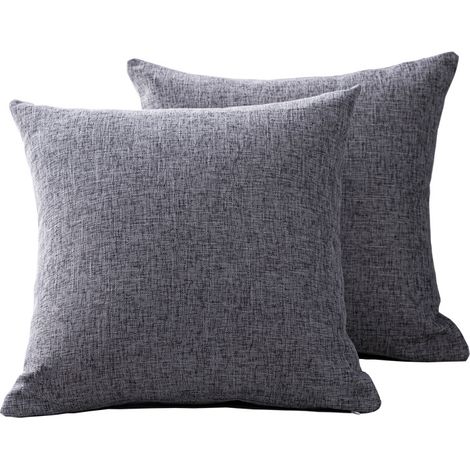 Juego de dos cojines de lino gris para sofá, cojín de mesilla para salón, funda de cojín grande para respaldo, relleno de algodón y lino no incluido, 45 x 45 cm
