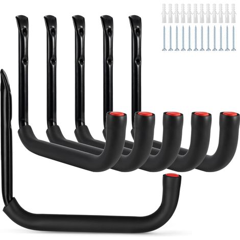 Garagenhaken, 6er-Set Wandhalterungen zur Werkzeugaufbewahrung mit einem extra großen 25 x 23 cm Arm, robust und geeignet für Gartengeräte, Leitern, Fahrräder und sperrige Gegenstände – 25 x 23 cm