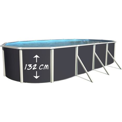 Piscine hors sol ovale acier galvanisé anthracite 730 x 366 x 132 cm – Capacité 31 500 litres – Liner bleu 40/100e – Filtration à sable 8,5 m³/h – TOI