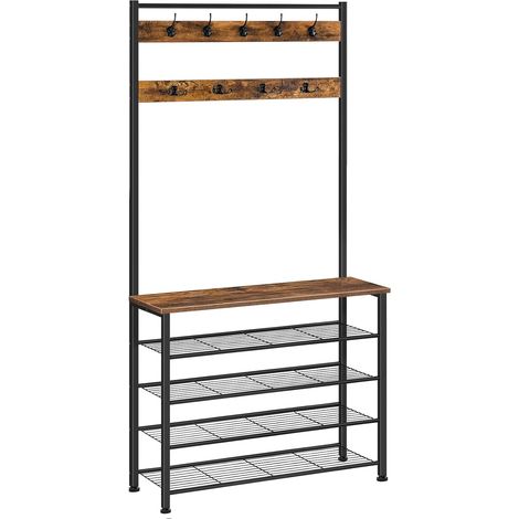 Coat Rack, Cloakroom, Hallway Cabinet with Shoe Rack, 5 Tiers, for Entryway, Industrial, Rustic Brown (1/5)