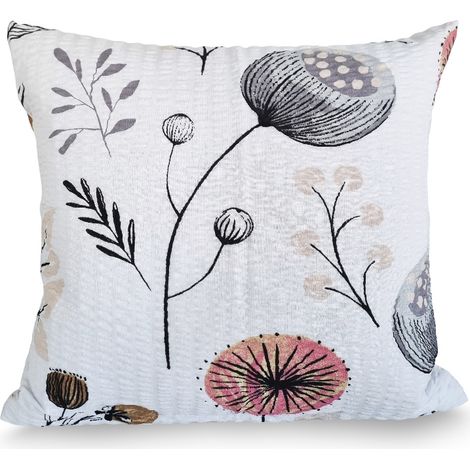 Federa in corteccia 40x40 cm, papaveri grigi, rosa e arancioni su sfondo bianco