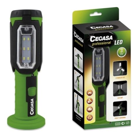 Cegasa profesional linterna led - 3 paneles led y frontal - 3 modos de iluminacion - funciona con 3 pilas aaa (no incluidas) - color negro/verde