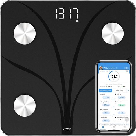Balance Pese Personne, Balance Connectée Bluetooth Pèse Personne Impédancemètre, Balance Impedancemetre avec 13 Données Corporelles (BMI/Graisse Corporelle/Masse Osseuse), 182kg Noir (1/5)