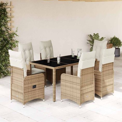 Ensemble de bistro de jardin 7 pcs-Salon de jardin bistro coussins beige poly rotin 850844 (1/5)