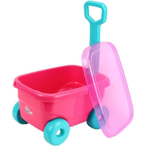 Carrello giocattolo rosa su ruote