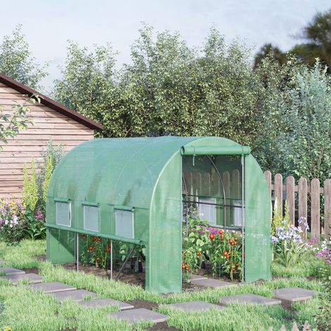 Serre potager 3x2x2 Vert m acier couverture PE portes zip stop fenêtres treillis